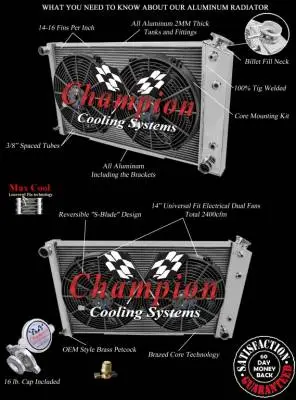 Champion Three Row All Aluminum Radiator 1968-1985 GM, Chevy, Buick, Olds, Pontiac CC161-Combo thumbnail 2