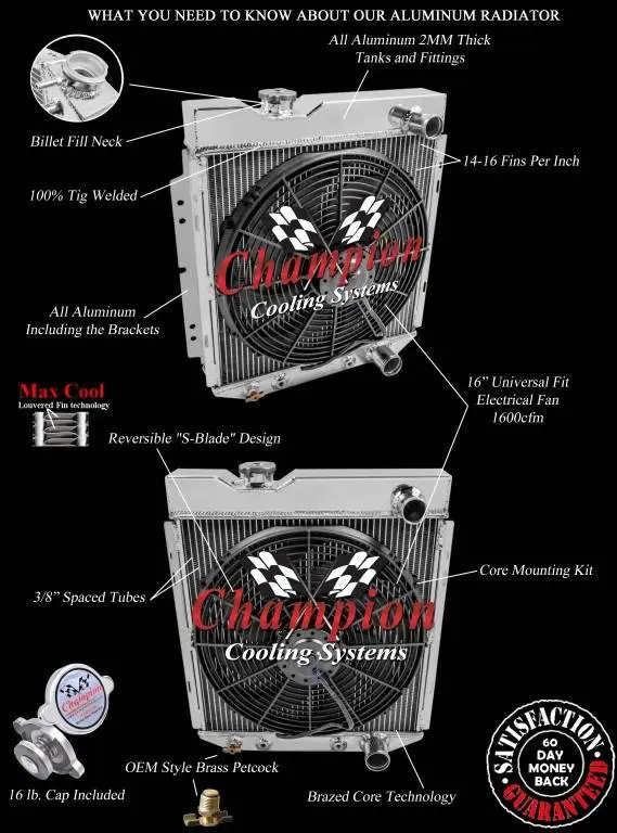 Four Row Aluminum Radiator Full Combo for 60-66 Ford Ranchero, Falcon, Mustang. Econoline, Comet & Model T FSMC259 thumbnail 7